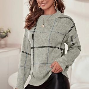 Drop Shoulder Grid Sweater